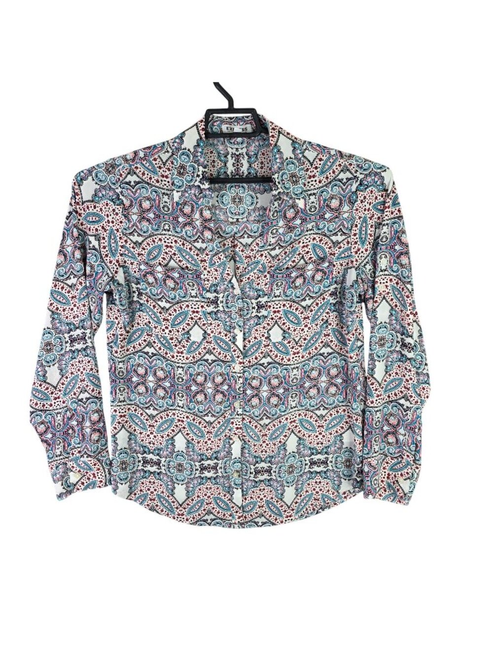 Womens Express Portofino Button Up Shirt Multicolor Paisley Print Polyester M